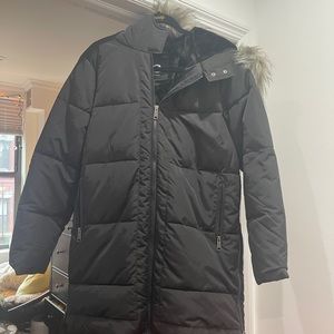 Be Boundless Mid Length Black Puffer With Fur Hood